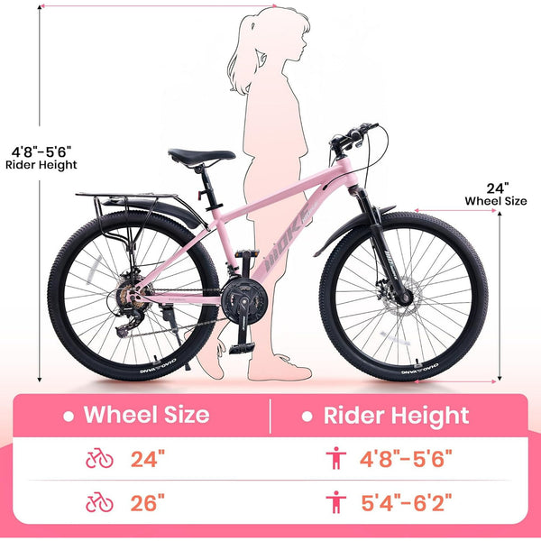 DEYGIA 24 inch Mountain Bike for Over 6 years with 21-Speed Drivetrain, Suspension Fork, Dual Disc Brakes, Rear Rack, Internal Cable