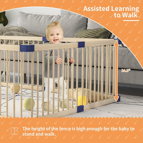 Wooden Baby Playpen with Safety Gate, 78.7" x 70.8" Extra Large, Portable Baby Play Yard
