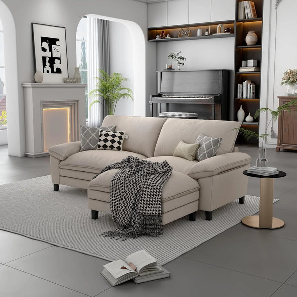 L Shape Cloud Couch with Ottoman, Linor Deep Seat Sofa Furniture Modular Sectionals Sofa, Fluffy Sofa Couch for Living Room, Apartment, Office