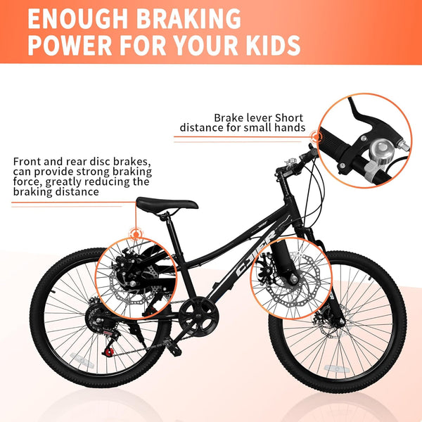 DEYGIA 20 Inch Kids Mountain Bike, Bikes for Boys, 7-Speed with Front Suspension, Dual Disc Brakes & Knobby Tires for Ages 6-14, Multi Color