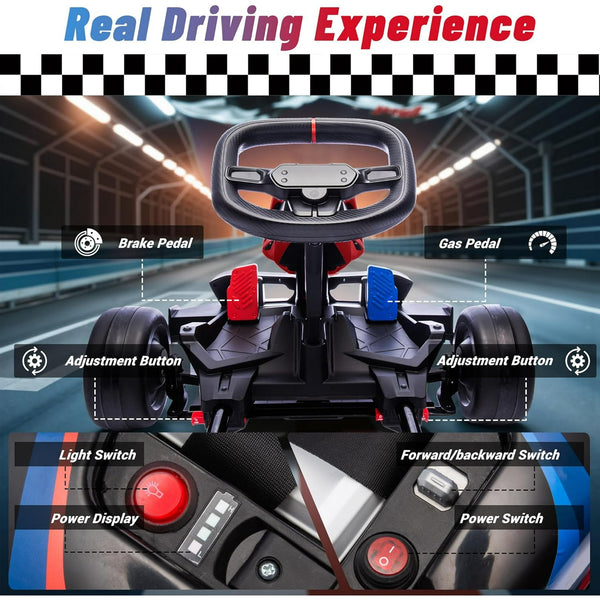 Licensed BMW Electric Go Kart for Kids 6-12, 24V 9AH Drift Kart Ride on Toys, Dual 200W Motors, Adjustable Seat, Drift Mode, 2 Speed, LED Lights