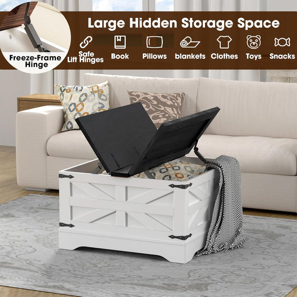 31.5" Farmhouse Coffee Table, Square Wood Center Coffee Table with Hidden Storage for Living Room, Rustic Cocktail Coffee Table with Hinged Lift Top for Home