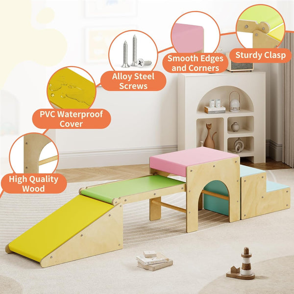 Wanan 4-in-1 Pikler Triangle Set with Soft Play Climbing for Toddlers