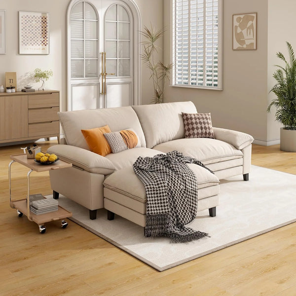 L Shape Cloud Couch with Ottoman, Linor Deep Seat Sofa Furniture Modular Sectionals Sofa, Fluffy Sofa Couch for Living Room, Apartment, Office