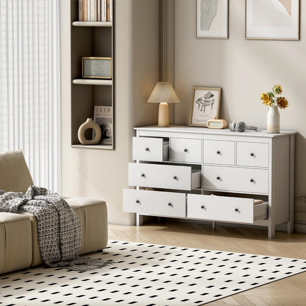 Pipleo White Dresser, 8 Drawer Dresser, 50" Modern Wooden Dressers Chests of Drawer, 8 Drawers Wide Dresser for Bedroom