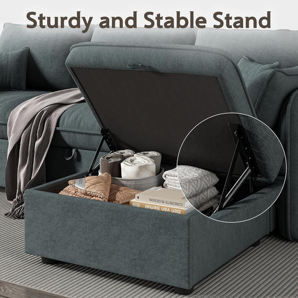 Akaber Modular Sectional Sofa, 107 Inch L Shaped Couch with Movable Storage Ottoman, 25 Inch Deep Seat, Cloud Couches for Living Room, Grayish Green