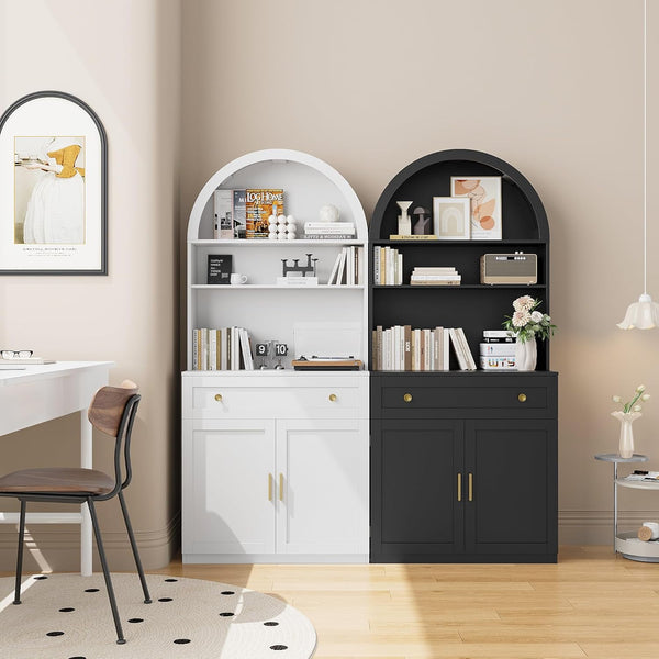 Akaber US 71" Tall Arched Kitchen Pantry Cabinet, Modern Kitchen Storage Cabinets with Hidden Drawer and Spacious Countertop, Wooden Storage Pantry Cabinet for Living Room, Dining Room, Black
