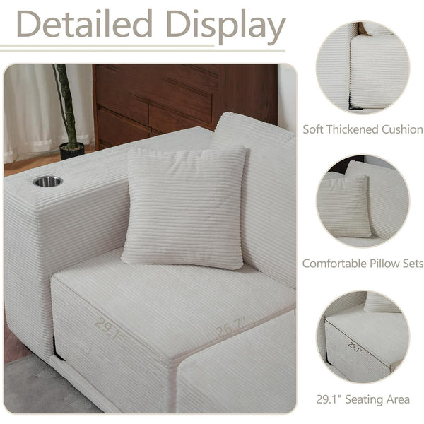 Akaber 130" Modular Sectional Sofa with L-Shape Chaise, 4-Seater Comfy Cloud Couch with Movable Ottoman, Deep Seat Couches for Living Room with Throw Pillows, Beige Grey