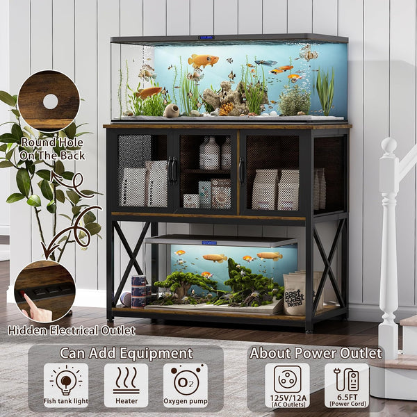 40 Gallon Fish Tank Stand with Power Outlets, Metal Aquarium Stand with 4 in 1 Storage Shelves for Accessories Storage, Large Reptile Tank Turtle Terrariums Table, 1060 LBS Capacity