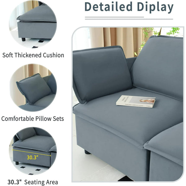 Akaber 100" U-Shaped Cloud Sectional Sofa, Modular Velvet Convertible Sofa Bed with Storage,Plush Living Room Couch (Grey)