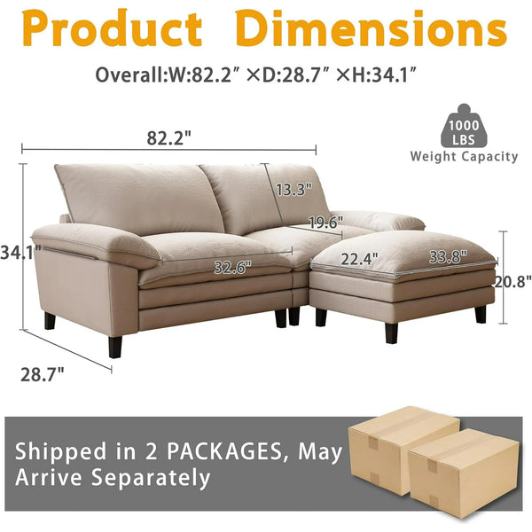 L Shape Cloud Couch with Ottoman, Linor Deep Seat Sofa Furniture Modular Sectionals Sofa, Fluffy Sofa Couch for Living Room, Apartment, Office