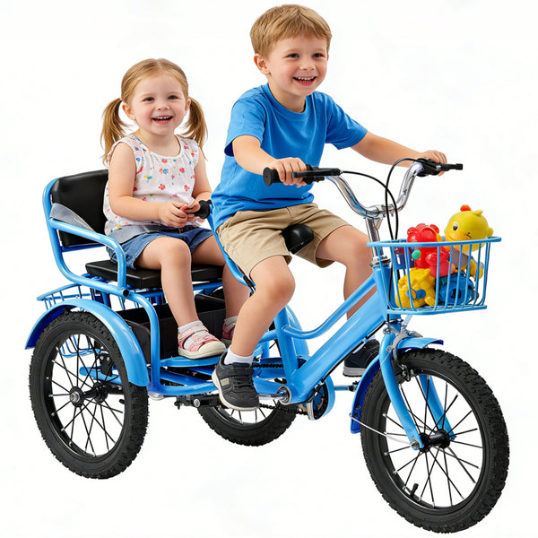 DEYGIA Kids Bike, 16 Inch Kids Tricycle Girls Bike 4-9 Years Old, Dual Handbrake Boys Bike with 2 Seats, 3 Storage Baskets