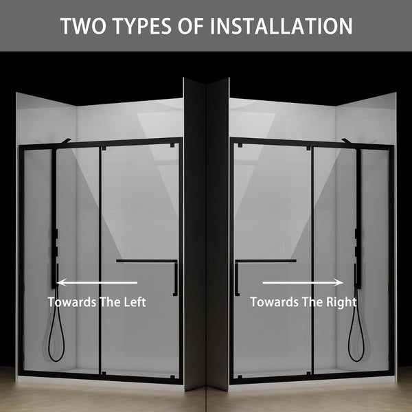 Sliding Shower Door, 59.05" W x 74.8" H Glass Shower Door, Watertight Cleaner Semi-Frameless Shower Door with Seal Strip Parts and Handle, Easy Glide Rollers, Reversible Installation