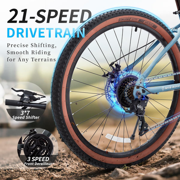 24 inch Kids Mountain Bike, DEYGIA 21 Speed MTB with Internal Cable Routing, Suspension Fork, Dual Disc Brakes - 2.125'' Tires, Easy Assembly