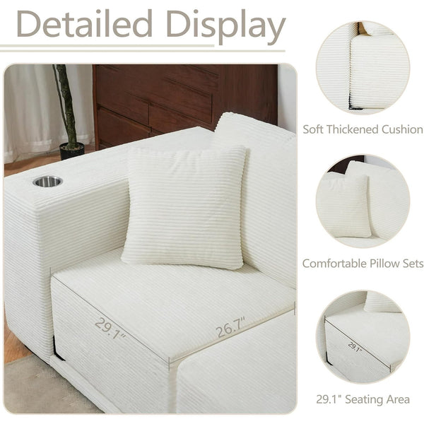 Akaber 130" Modular Sectional Sofa with L-Shape Chaise, 4-Seater Comfy Cloud Couch with Movable Ottoman, Deep Seat Couches for Living Room with Throw Pillows, White