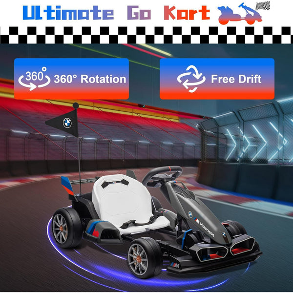 Akaber Electric Go Kart with Adjustable Seat, 24V 9AH Drift Kart with Dual 200W Motors, Crazy Go Cart for Kids Ages 6-12, Licensed BMW, LED Lights, Drift Mode and 2 Speed(Grey)
