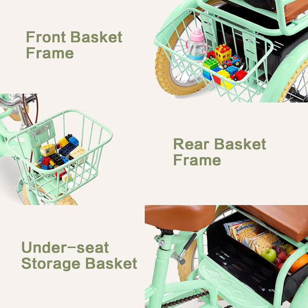 DEYGIA Kids Bike, 16 Inch Kids Tricycle Girls Bike 4-9 Years Old, Dual Handbrake Boys Bike with 2 Seats, 3 Storage Baskets