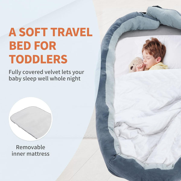 Foldable Toddler Bed, Wanan Detachable Toddler Floor Bed with Zipper, Lightweight and Portable Toddler Travel Bed for Napping, Camping