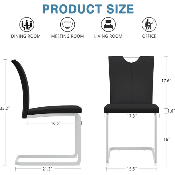 Akaber Modern Dining Chairs Set of 4, Faux Leather Upholstered Dining Room Side Chair with High Back, Metal Legs and Portable Handle, Armless Kitchen Chairs Set, Black