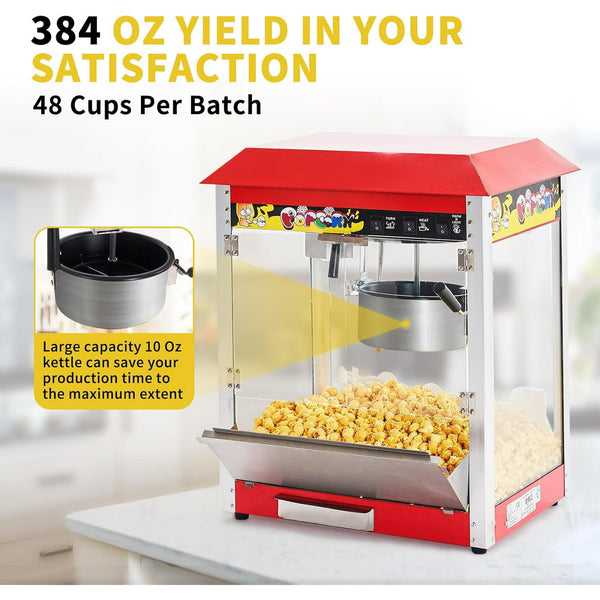 Pipleo 10 oz Commercial Hot Air Popcorn Maker, Popcorn Popper 1300W 60 Cups per Batch New