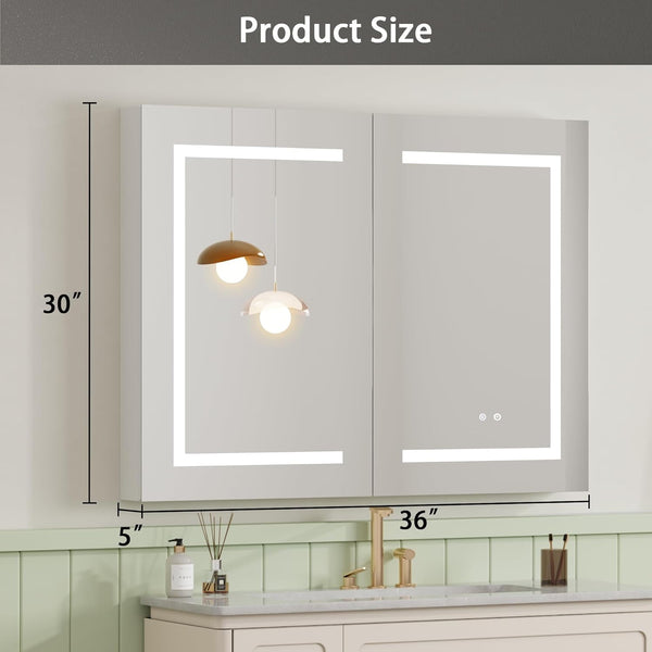 Medicine Cabinet with LED Mirror for Bathroom, 30''x36'' Aluminum, Wall Mounted Surface led Medicine Cabinet, Defog, Stepless Dimming, 3 Color Change, 2 Outlets, 2USB