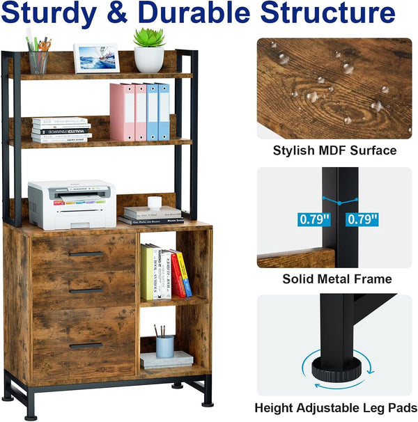 3 Drawer File Cabinet, Vertical Filing Cabinets for Home Office Organization, Stylish Office Shelves and Bookshelf with Drawers - A4 and Letter Size Compatible