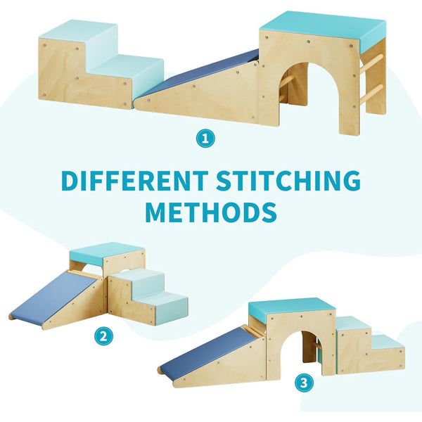 Wanan 3 in 1 Pikler Triangle Set, Toddler Climbing Toys Indoor with Ramp, Arch, Mat, and Staircase