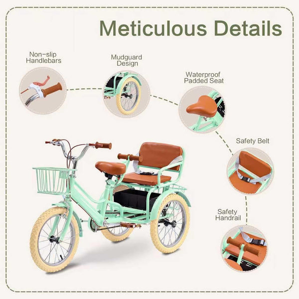 DEYGIA Kids Bike, 16 Inch Kids Tricycle Girls Bike 4-9 Years Old, Dual Handbrake Boys Bike with 2 Seats, 3 Storage Baskets