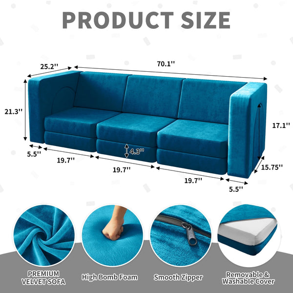 Wanan Kids Couch 13PCS, Modular Kids Play Couch for Playroom Bedroom, 13 in 1 Multifunctional Kid Sofa for Playing, Creativing, Sleeping, Indoor Toddler Couches for Boys and Girls