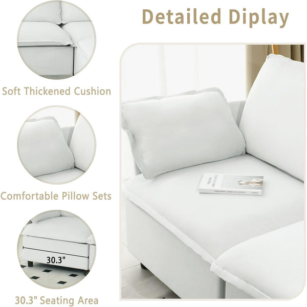 Akaber 100" U-Shaped Cloud Sectional Sofa, Modular Velvet Convertible Sofa Bed with Storage,Plush Living Room Couch (White)