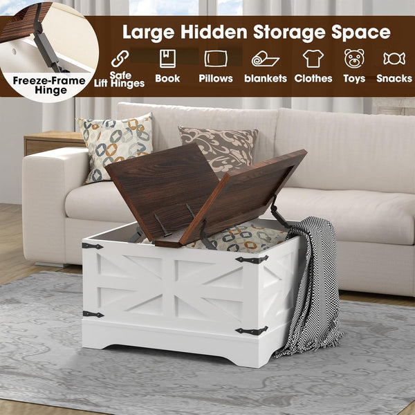 31.5" Farmhouse Coffee Table, Square Wood Center Coffee Table with Hidden Storage for Living Room, Rustic Cocktail Coffee Table with Hinged Lift Top for Home