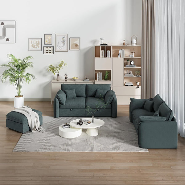 Akaber Modular Sectional Sofa, 75 Inch Loveseat Couches with Movable Storage Ottoman, 25 Inch Deep Seat, Cloud Couches for Living Room, Grayish Green