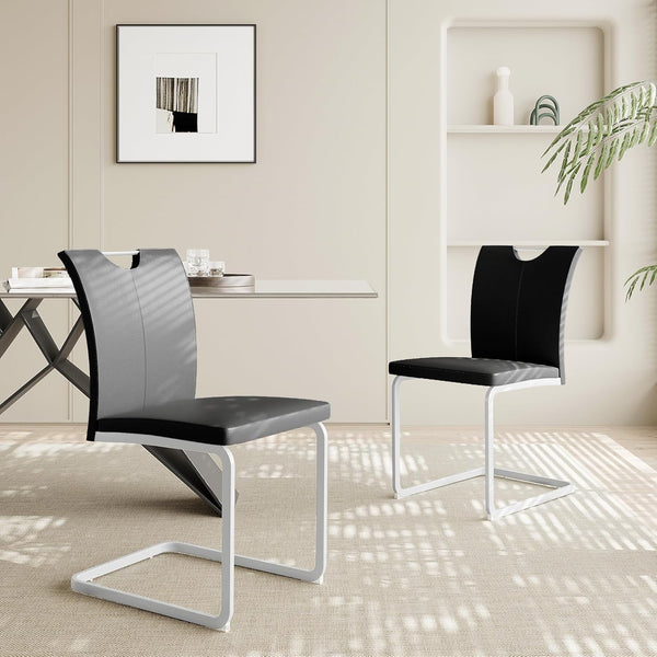 Akaber Modern Dining Chairs Set of 4, Faux Leather Upholstered Dining Room Side Chair with High Back, Metal Legs and Portable Handle, Armless Kitchen Chairs Set, Black