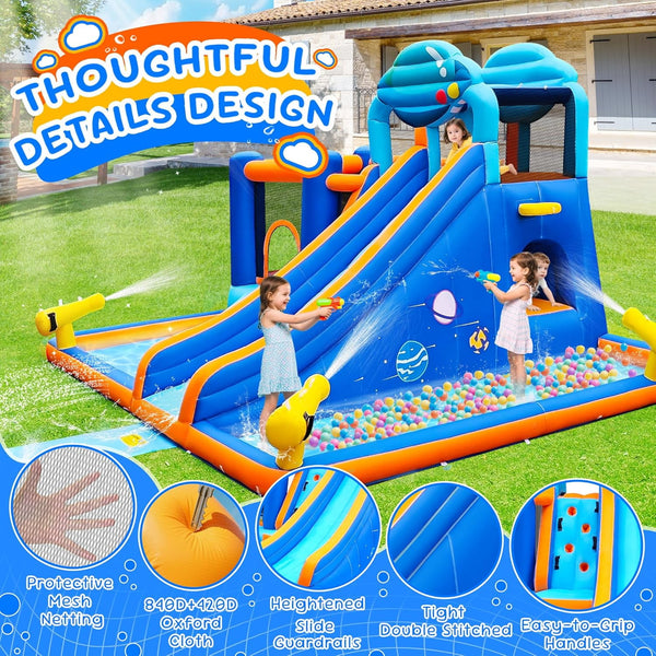 Akaber 10-in-1 Giant Inflatable Water Slide Park for Kids, 2 Min Blow Up Backyard Water Park with Large Slide, Pool, Tunnel, Bounce House, Basketball Hoop, Climbing Wall & Air Blower