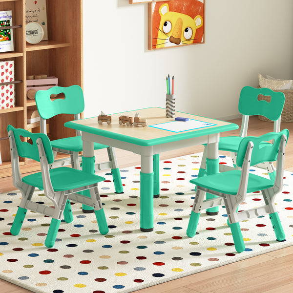 Height-Adjustable Versatile Kids Craft Square Table and 4 Chairs Set for Ages 2-10