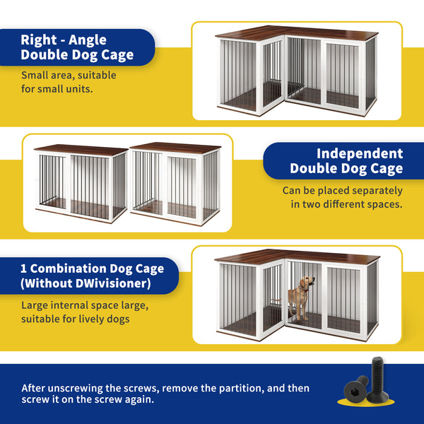 Linor All Steel Frame Large Dog Crate Furniture with Dividers and Double Doors for 2 Dogs