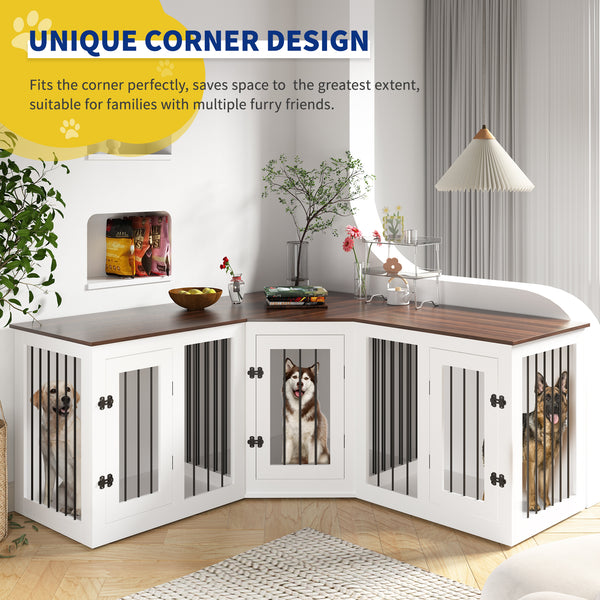 Large Corner Dog Crate Furniture for 3 Dogs for Home