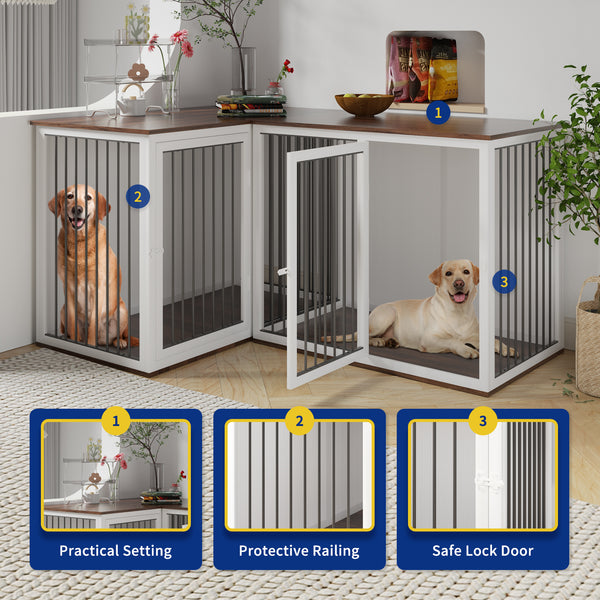 Linor All Steel Frame Large Dog Crate Furniture with Dividers and Double Doors for 2 Dogs