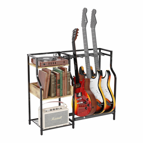 Guitar Stand for 3 Electric or Bass Guitars, Guitar Rack With 3-tier Storage Shelf