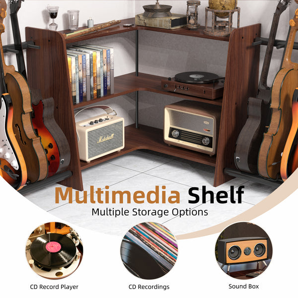 Multiple Guitar Stand, Corner Record Player Stand 8 Guitar Rack  Floor for Electric/Bass etc, 3-tier record player shelf