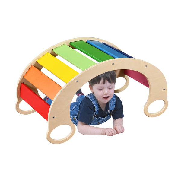 Wooden Toddler Climber Arch, Pikler Triangle, Waldorf Rocker Toys for Toddlers 1-3 (Rainbow)