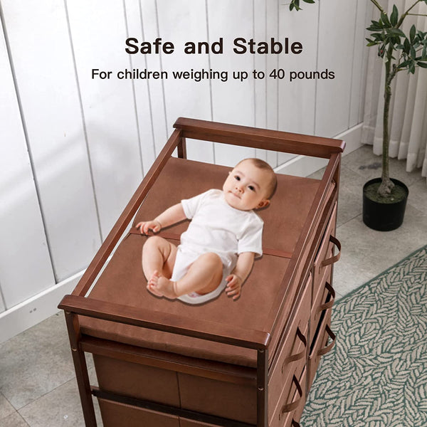 Baby Changing Table with 6 Storage Baskets, Diaper Changing Station (Brown)
