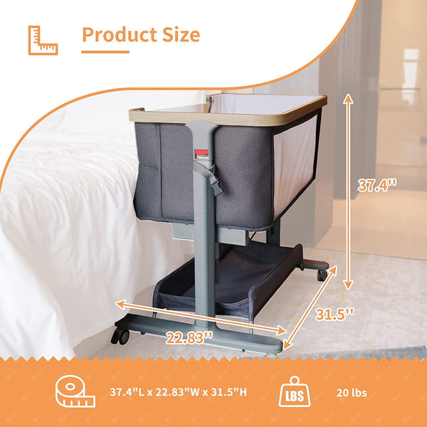 Electric Bedside Bassinet with Wheels for Baby