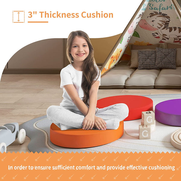 Kids Floor Cushions with Handles, 3" Thick  15"Colorful Waterproof 6Pcs Round Foam Climbing Toys Seating for Toddlers Kids