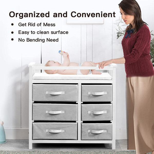 Baby Changing Table with 6 Storage Baskets and Changing Table Top,Diaper Changing Station (White)