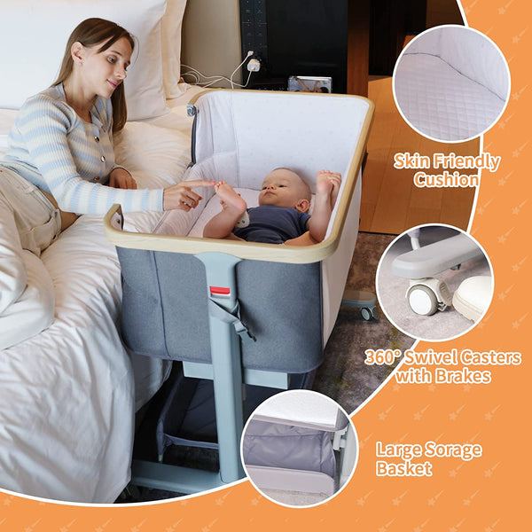 Electric Bedside Bassinet with Wheels for Baby