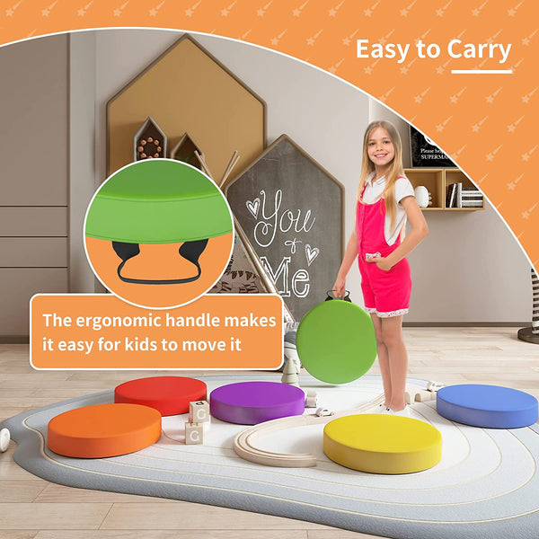 Kids Floor Cushions with Handles, 3" Thick  15"Colorful Waterproof 6Pcs Round Foam Climbing Toys Seating for Toddlers Kids